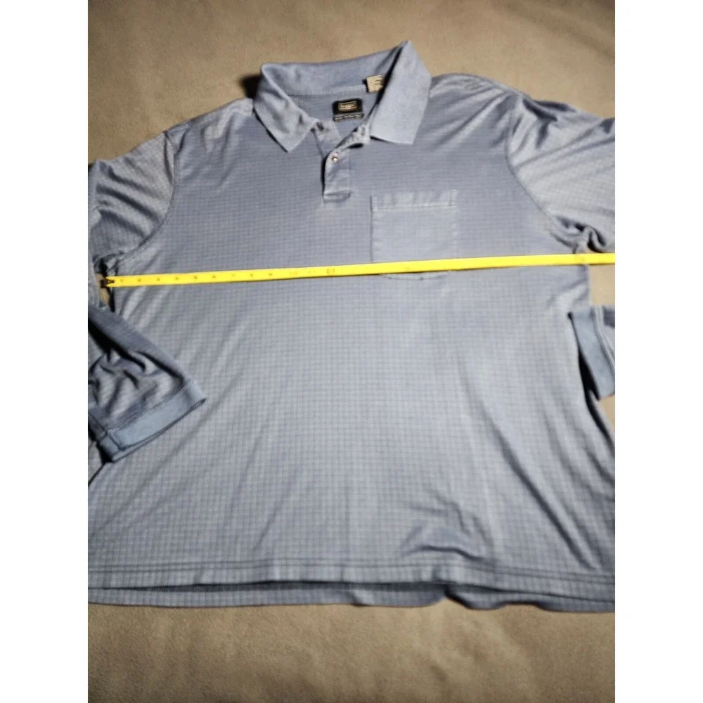 Haggar Polo Shirt Men XL Blue Collared Long Sleeve Quarter Buttons